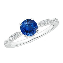 Anello con gemme di diamanti stile vintage rotondo blu zaffiro 2.25 carati