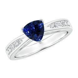 Anello con gemme di zaffiro blu diamante a forma di trilioni di 2 carati