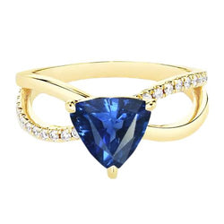 Anello con gemme di zaffiro di Ceylon Trilioni di diamanti a gambo diviso da 1.50 carati