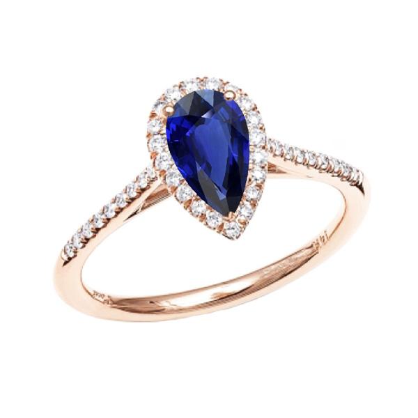 Anello con gemme e diamanti Halo Pear Ceylon Zaffiro 3.50 carati - harrychadent.it