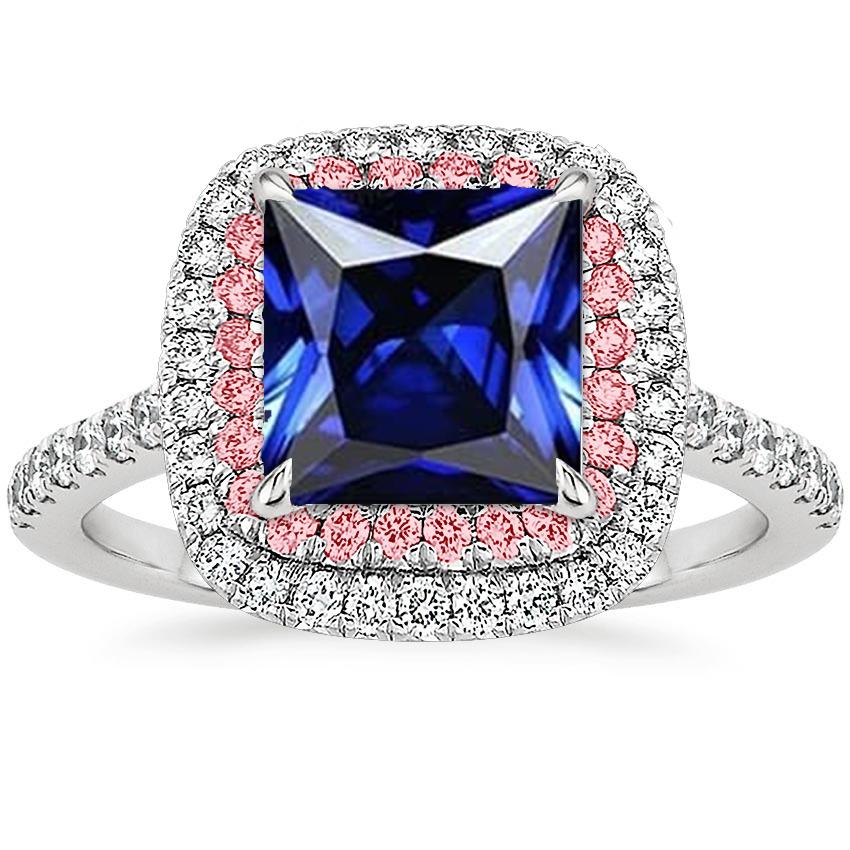 Anello con gemme e diamanti. zaffiro blu e rosa. doppio alone. 6.50 carati d'oro - harrychadent.it