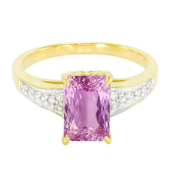 Anello con kunzite rosa da 20.70 ct e diamanti con gemme bicolore 14K
