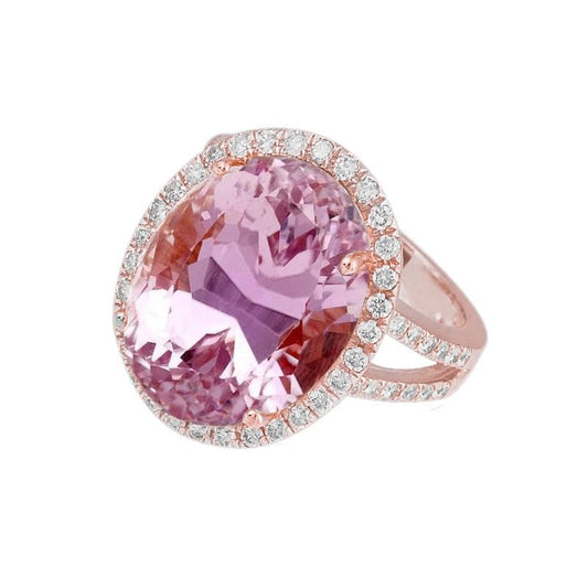 Anello con kunzite rosa e diamanti da 29.75 carati in oro rosa 14K - harrychadent.it