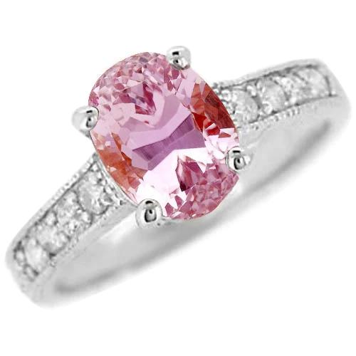 Anello con kunzite rosa e diamanti taglio ovale in oro bianco 14 kt 10.50 ct - harrychadent.it