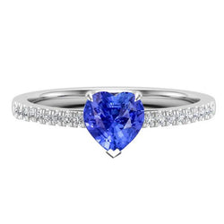 Anello con lunetta incastonata di diamanti con zaffiro dello Sri Lanka a forma di cuore di 2 carati
