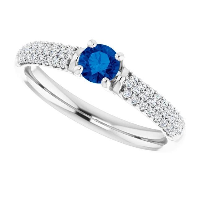 Anello con pavé di diamanti blu zaffiro 2 carati oro bianco 14K - harrychadent.it