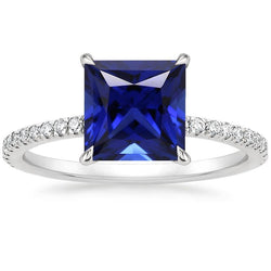 Anello con pavé di diamanti con centro zaffiro Princess Ceylon 5.50 carati