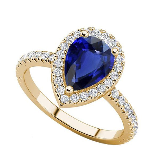 Anello con pietra di zaffiro blu Halo e diamanti rotondi 4.50 carati - harrychadent.it