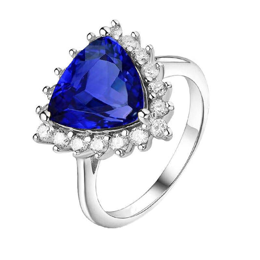 Anello con gemme trilioni di diamanti Halo 3.50 carati con zaffiro blu di Ceylon - harrychadent.it