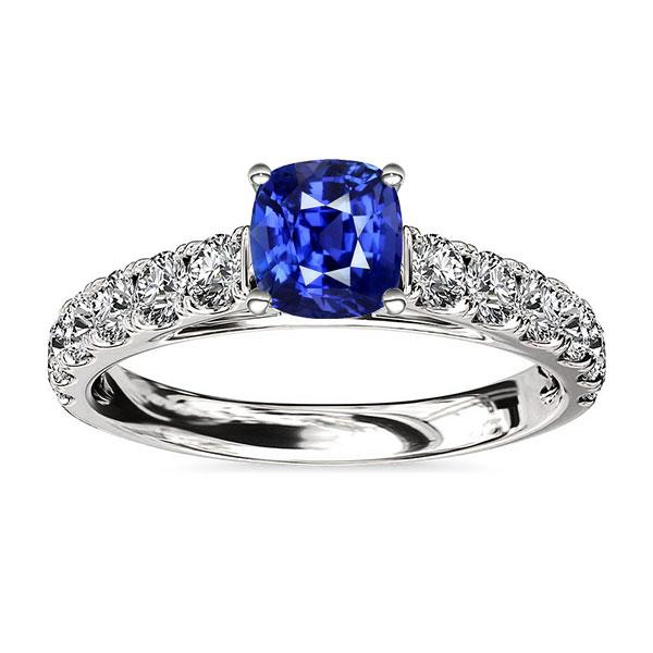 Anello con pietra preziosa blu zaffiro cuscino rotondo diamante 3 carati oro bianco - harrychadent.it