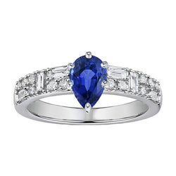 Anello con pietra preziosa pera 3 carati blu zaffiro marchesa e diamanti rotondi con oro bianco 14 carati
