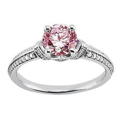 Anello con pietra preziosa rotonda con zaffiro rosa da 1,41 ct