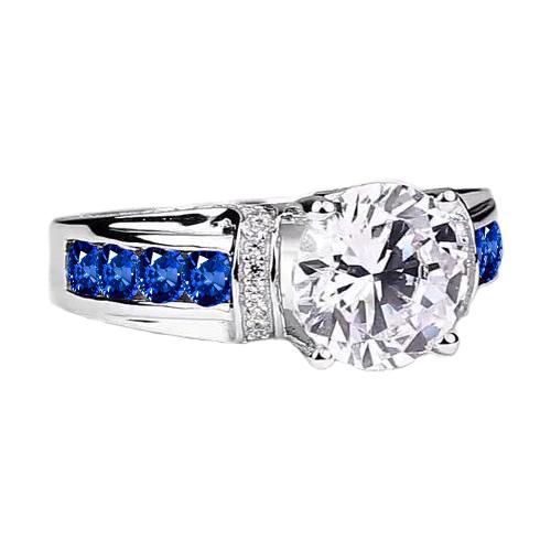 Anello con pietre di zaffiro blu accentate con un diamante tondo da 3 carati e oro bianco 14 carati - harrychadent.it