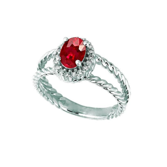 Anello con pietre preziose 1.16 Carati Oro Bianco 14K . Diamante Ovale Rubino - harrychadent.it