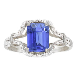 Anello con pietre preziose Anello con smeraldo e zaffiro di Ceylon con gambo diviso 4 carati