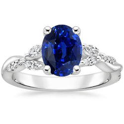 Anello con pietre preziose blu zaffiro con marquise e accenti rotondi 4.50 carati