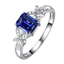 Anello con pietre preziose con diamanti, zaffiro blu smeraldo, stile farfalla, 3 carati