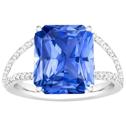 Anello con pietre preziose. zaffiro blu radiante con gambo diviso. diamante rotondo 5 carati - harrychadent.it