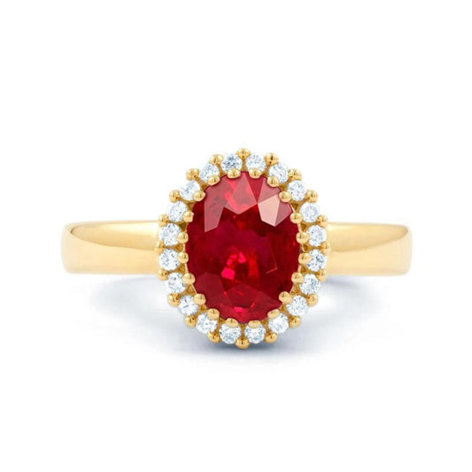 Anello con rubino rosso taglio ovale e diamante rotondo. oro 5.35 carati 14K - harrychadent.it