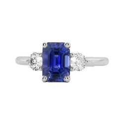 Anello con smeraldo e zaffiro blu naturale con 3 pietre e diamanti 3 carati