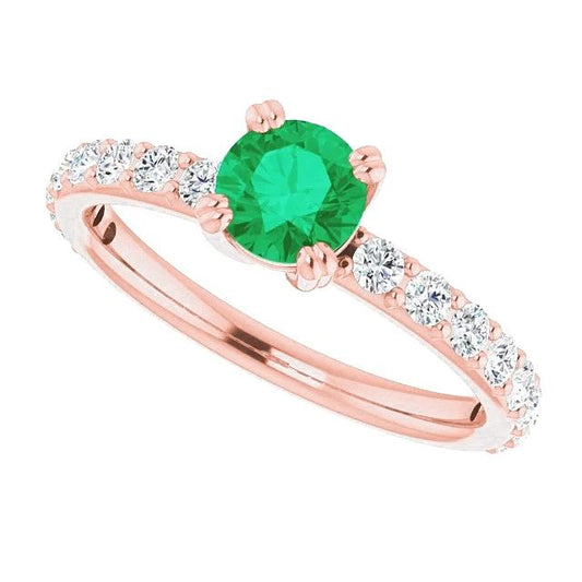 Anello con smeraldo verde rotondo con diamante a quattro punte da 2.50 carati - harrychadent.it