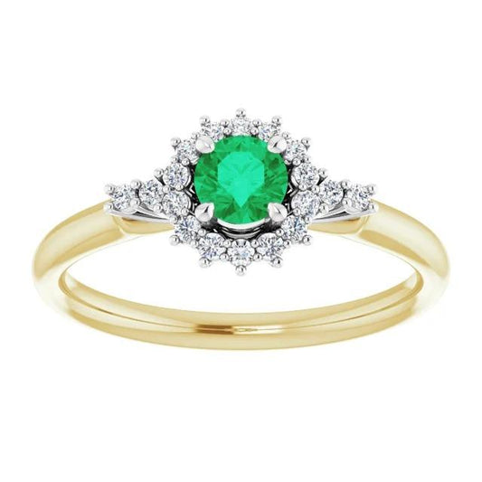 Anello con smeraldo verde rotondo con diamante da 1.50 carati oro bicolore 14K - harrychadent.it
