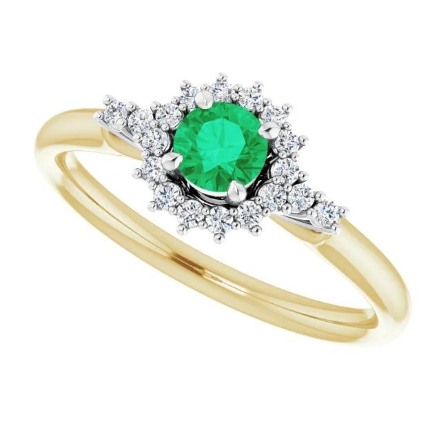 Anello con smeraldo verde rotondo con diamante da 1.50 carati oro bicolore 14K - harrychadent.it