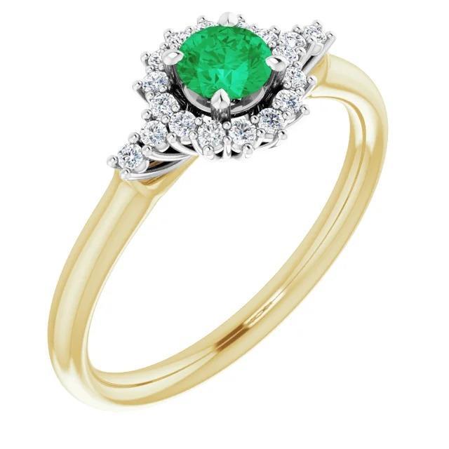 Anello con smeraldo verde rotondo con diamante da 1.50 carati oro bicolore 14K - harrychadent.it