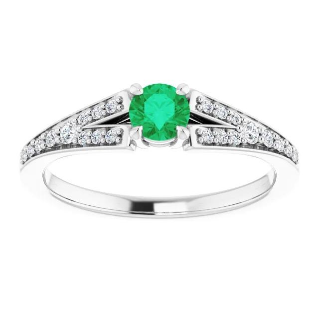 Anello con smeraldo verde rotondo con gambo diviso 1.75 carati in oro bianco 14K - harrychadent.it