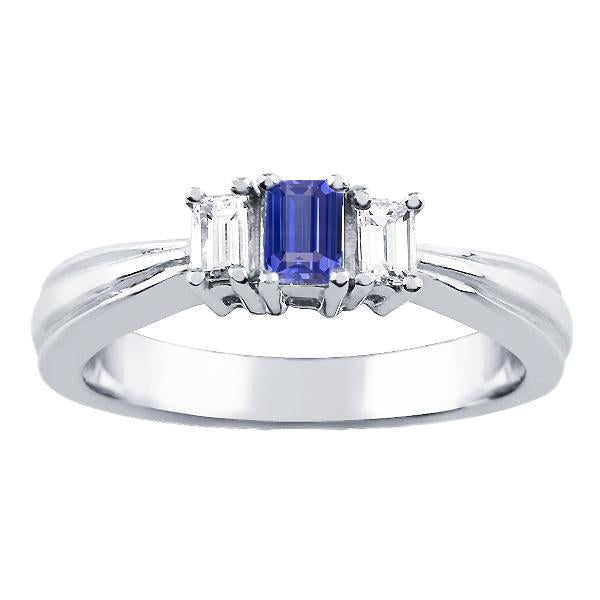 Anello con smeraldo. diamante e zaffiro di Ceylon. 3 pietre. 2 carati. gambo affusolato - harrychadent.it