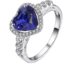 Anello con taglio a cuore con alone blu zaffiro e diamanti rotondi 3.50 carati