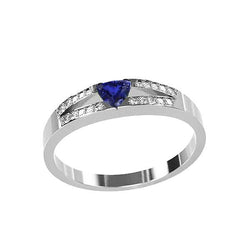 Anello con taglio trilioni di gemme di zaffiro blu Diamanti a gambo diviso da 1 carato
