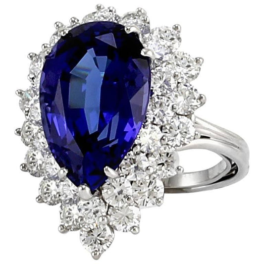 Anello con tanzanite a pera in oro bianco 14K con diamanti rotondi da 3.75 ct Nuovo - harrychadent.it
