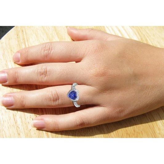 Anello con tanzanite a taglio cuore e diamante rotondo in oro 14 kt da 2,10 ct - harrychadent.it