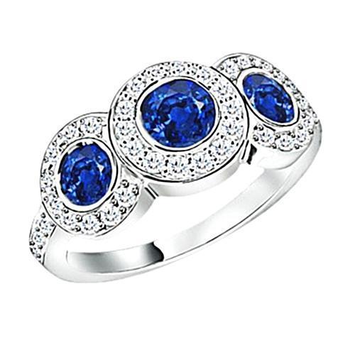Anello con tanzanite e diamanti tondi 4.50 carati stile 3 pietre in oro 14K - harrychadent.it