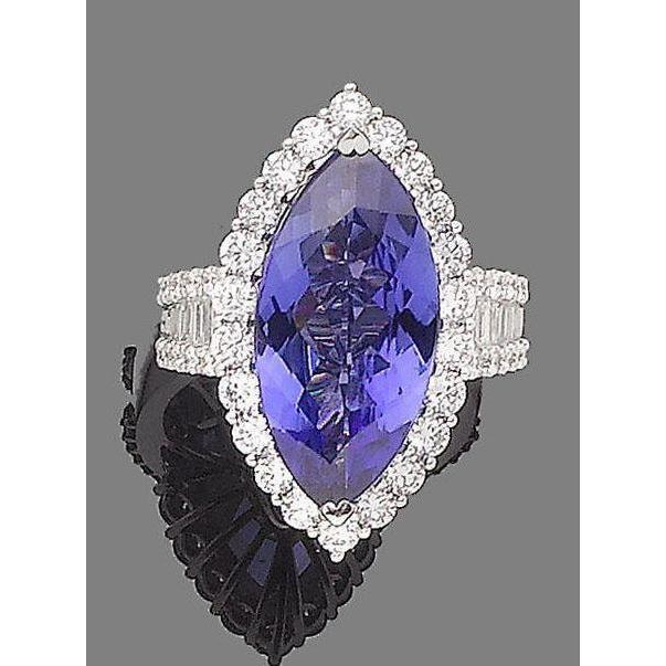 Anello con tanzanite marchesa e diamante da 17.25 ct in oro bianco 14K - harrychadent.it