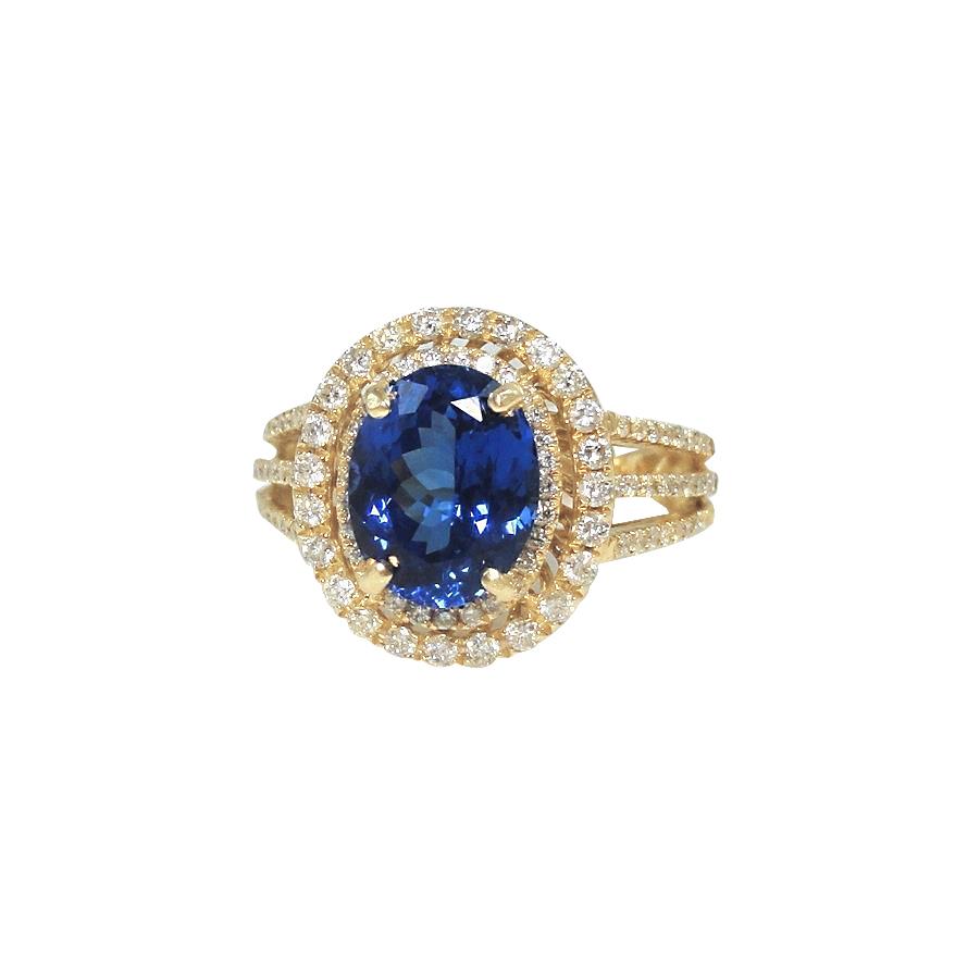 Anello con tanzanite ovale blu e diamante in oro giallo da 6 carati 14 carati - harrychadent.it