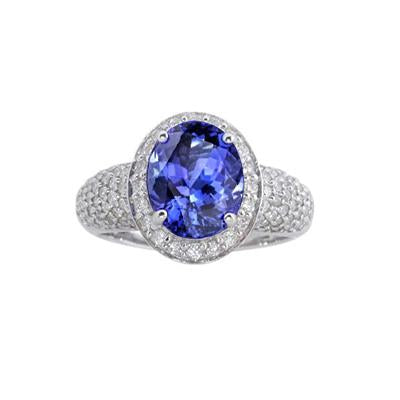 Anello con tanzanite ovale e diamanti 7 carati pavé d'oro bianco 18K - harrychadent.it