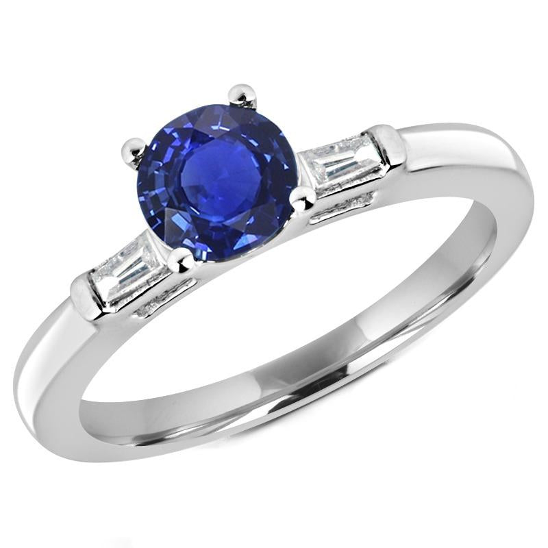 Anello con tre diamanti baguette e zaffiro blu rotondo 2.25 carati - harrychadent.it