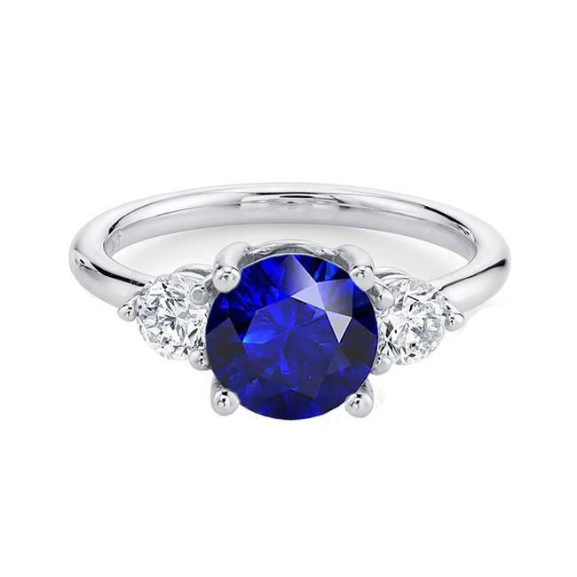 Anello con tre diamanti rotondi in zaffiro blu profondo con tre pietre. gioielli da 2.50 carati - harrychadent.it