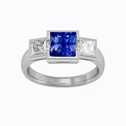 Anello con tre pietre Gioielli principessa con diamanti e zaffiri di Ceylon 2 carati