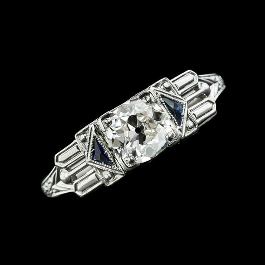 Anello con tre pietre del vecchio minatore rotondo con diamanti e trilioni di zaffiri 2 carati - harrychadent.it