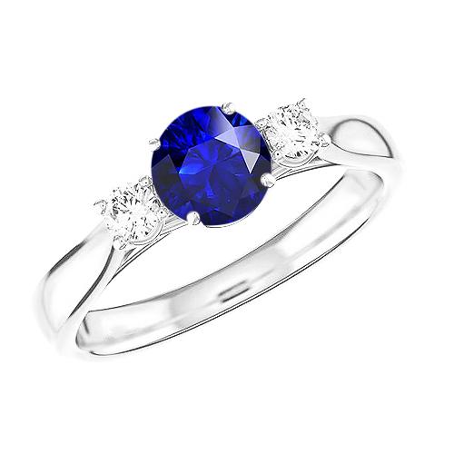 Anello con tre pietre di diamante rotondo con zaffiro blu naturale 2 carati - harrychadent.it