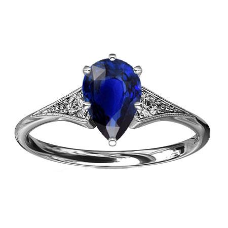 Anello con tre pietre di pera blu zaffiro e diamanti Milgrain 1.75 carati - harrychadent.it