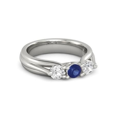 Anello con tre pietre di zaffiri blu e diamanti in oro bianco da 1 carato 14K - harrychadent.it