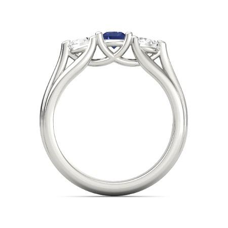 Anello con tre pietre di zaffiri blu e diamanti in oro bianco da 1 carato 14K - harrychadent.it