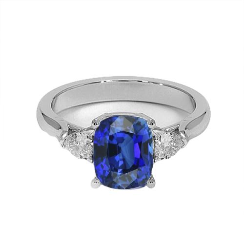 Anello con tre pietre di zaffiro blu e diamanti a pera. oro 4.50 carati 14K - harrychadent.it