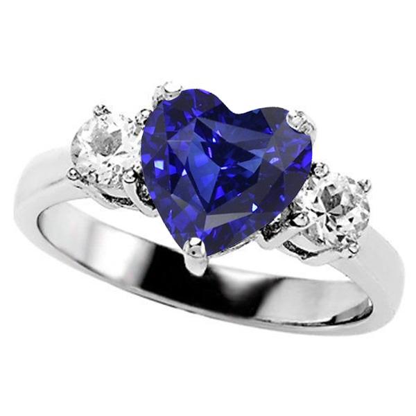 Anello con tre pietre di zaffiro blu e diamanti rotondi 2.50 carati - harrychadent.it