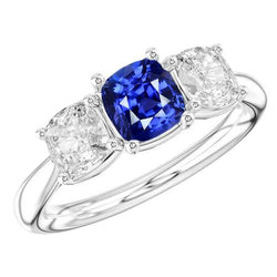 Anello con tre pietre di zaffiro cuscino 2.50 carati di diamanti gioielli in oro