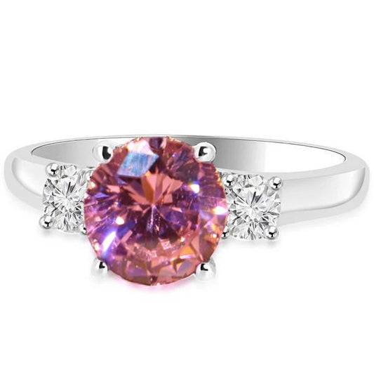 Anello con tre pietre di zaffiro rosa taglio rotondo da 2.50 carati oro bianco 14K - harrychadent.it